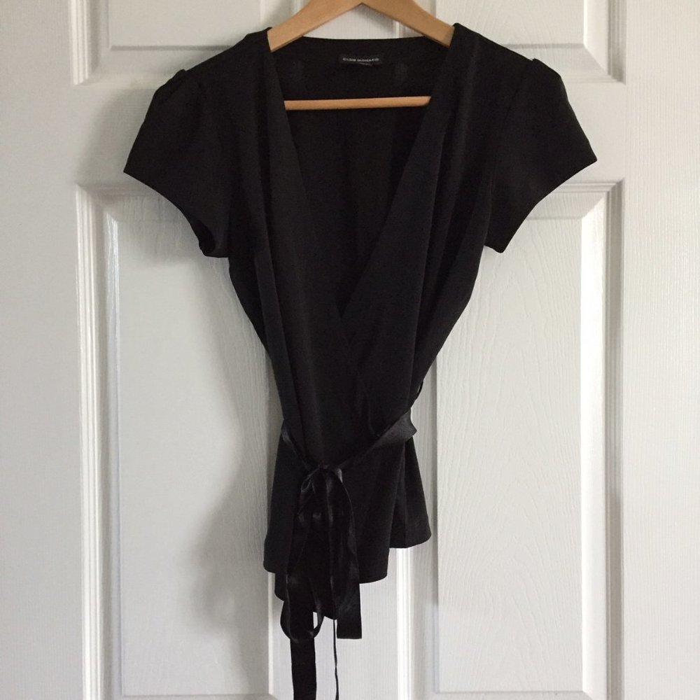 Club Monaco Black Wrap Blouse